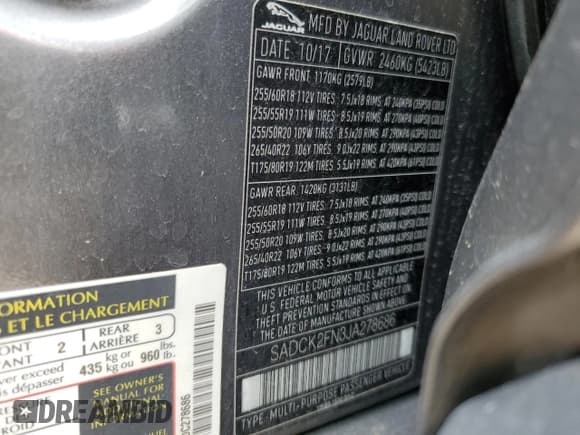 ✅ 2018 Jaguar F-Pace 20d Prestige • VIN: SADCK2FN3JA278686 • Lot: 62143065. Wystawiony na Copart z przebiegiem 72 700 mil. Bezpłatny archiwum sprzedaży aukcyjnych z USA i szczegółowy raport historii pojazdu na DreamBid. Zdjęcie 12.