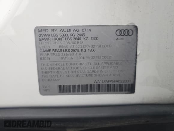 ✅ 2015 Audi Q5 Premium Plus • VIN: WA1LFAFP5FA022031 • Lot: 82470225. Listed on Copart with 98,881 mi. Free auction sales archive from the USA and detailed vehicle history report at DreamBid. Image 13.