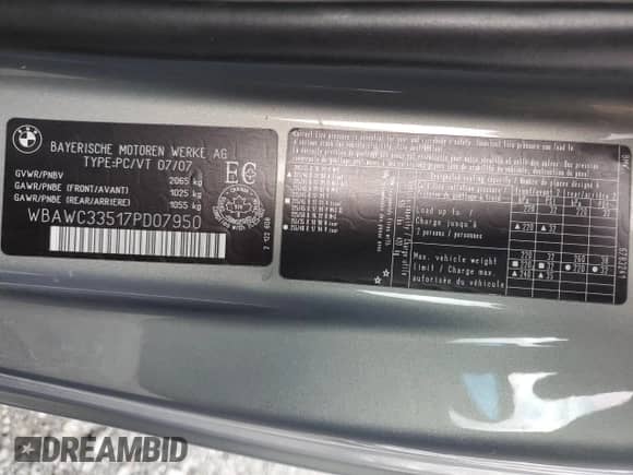 2007 BMW 3 Series 328xi с VIN WBAWC33517PD07950, выставлен на аукционе Copart как лот 85705315 с пробегом 200 867 миль миль и Чистый • Clean title. История ставок и продаж доступна на DreamBid. Изображение 13.