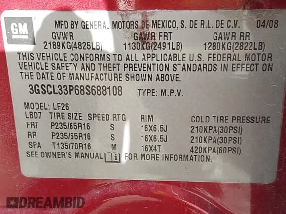 ✅ 2008 Saturn VUE XE • VIN: 3GSCL33P68S688108 • Лот: 43513951. Опубликован ранее на IAAI с пробегом 174 698 миль. Бесплатный доступ к архиву аукционных продаж из США и подробный отчёт об истории автомобиля на DreamBid. Изображение 9.