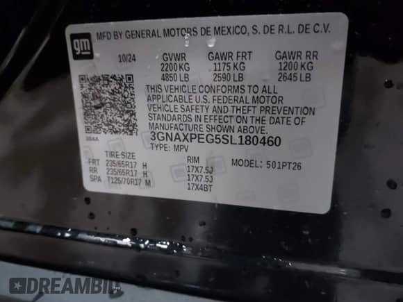 2025 Chevrolet Equinox AWD LT с VIN 3GNAXPEG5SL180460, выставлен на аукционе IAAI как лот 42166600 с пробегом 2 588 миль миль и . История ставок и продаж доступна на DreamBid. Изображение 9.