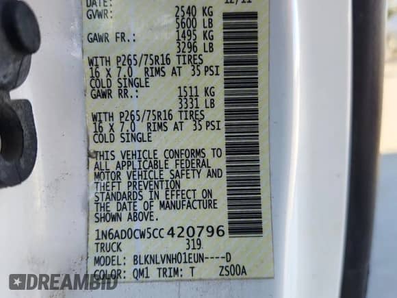 2012 Nissan Frontier SV с VIN 1N6AD0CW5CC420796, выставлен на аукционе Copart как лот 90950655 с пробегом 318 602 миль миль и Чистый • Clean title. История ставок и продаж доступна на DreamBid. Изображение 12.