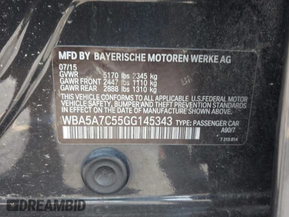 ✅ 2016 BMW 5 Series 528i xDrive • VIN: WBA5A7C55GG145343 • Lot: 42480473. Listed on IAAI with 86,805 mi. Free auction sales archive from the USA and detailed vehicle history report at DreamBid. Image 9.