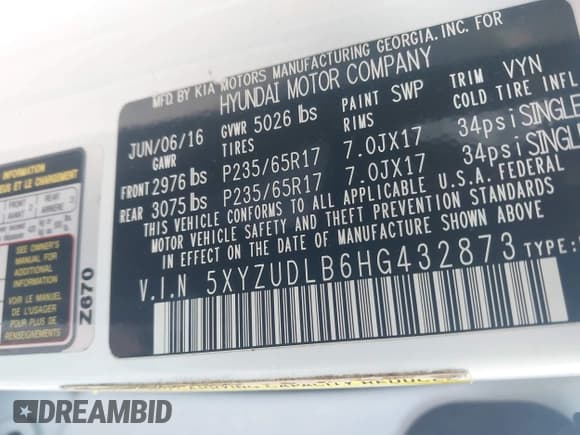 ✅ 2017 Hyundai Santa Fe 2.4L • VIN: 5XYZUDLB6HG432873 • Лот: 43500879. Опубликован ранее на IAAI с пробегом 160 025 миль. Бесплатный доступ к архиву аукционных продаж из США и подробный отчёт об истории автомобиля на DreamBid. Изображение 9.