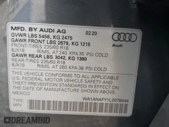 ✅ 2020 Audi Q5 Premium • VIN: WA1ANAFY1L2078444 • Lot: 92466185. Wystawiony na Copart z przebiegiem 65 077 mil. Bezpłatny archiwum sprzedaży aukcyjnych z USA i szczegółowy raport historii pojazdu na DreamBid. Zdjęcie 13.