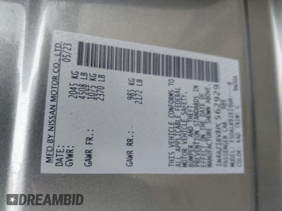 ✅ 2023 Nissan LEAF S • VIN: 1N4AZ1BV8PC562929 • Lot: 42601853. Listed on IAAI with 7,906 mi. Free auction sales archive from the USA and detailed vehicle history report at DreamBid. Image 9.