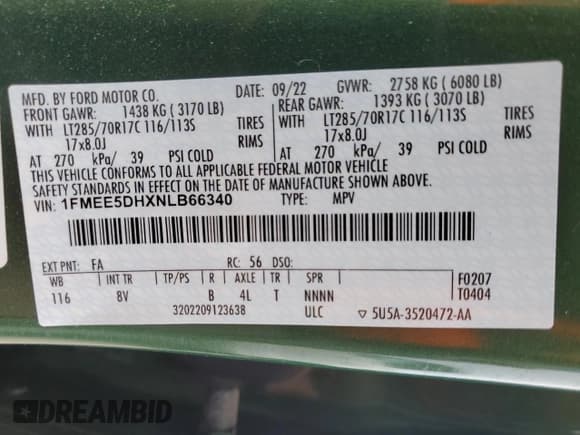 ✅ 2022 Ford Bronco • VIN: 1FMEE5DHXNLB66340 • Lot: 55065265. Listed on Copart with 18,538 mi. Free auction sales archive from the USA and detailed vehicle history report at DreamBid. Image 13.