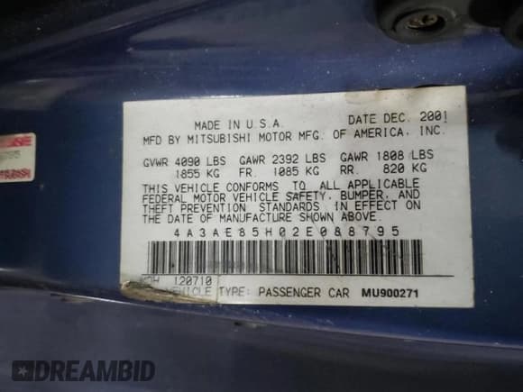✅ 2002 Mitsubishi Eclipse GT • VIN: 4A3AE85H02E088795 • Lot: 81313003. Wystawiony na Copart z przebiegiem 112 586 mil. Bezpłatny archiwum sprzedaży aukcyjnych z USA i szczegółowy raport historii pojazdu na DreamBid. Zdjęcie 12.