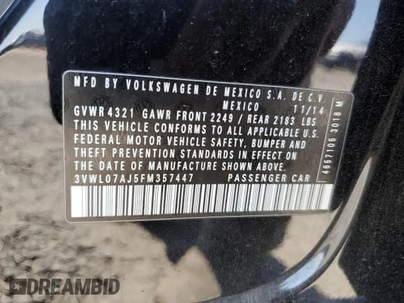 ✅ 2015 Volkswagen Jetta SEL • VIN: 3VWL07AJ5FM357447 • Лот: 67306284. Опубликован ранее на Copart с пробегом 157 972 миль. Бесплатный доступ к архиву аукционных продаж из США и подробный отчёт об истории автомобиля на DreamBid. Изображение 12.