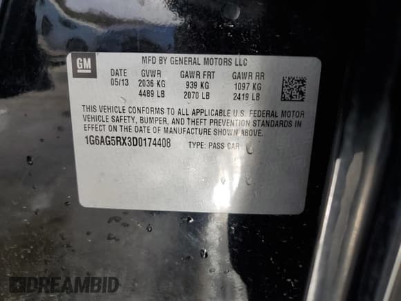 ✅ 2013 Cadillac ATS • VIN: 1G6AG5RX3D0174408 • Lot: 49285005. Listed on Copart with 164,773 mi. Free auction sales archive from the USA and detailed vehicle history report at DreamBid. Image 12.