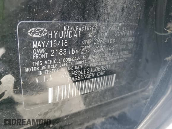 ✅ 2018 Hyundai Elantra • VIN: KMHH35LE3JU068801 • Lot: 91292795. Listed on Copart with 61,112 mi. Free auction sales archive from the USA and detailed vehicle history report at DreamBid. Image 12.