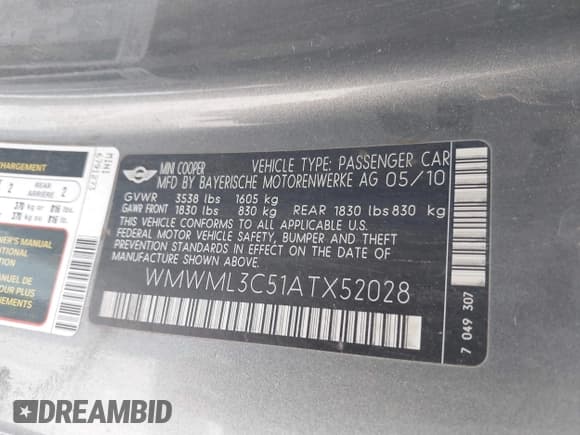 ✅ 2010 MINI Clubman • VIN: WMWML3C51ATX52028 • Lot: 42549375. Wystawiony na IAAI z przebiegiem 117 917 mil. Bezpłatny archiwum sprzedaży aukcyjnych z USA i szczegółowy raport historii pojazdu na DreamBid. Zdjęcie 9.