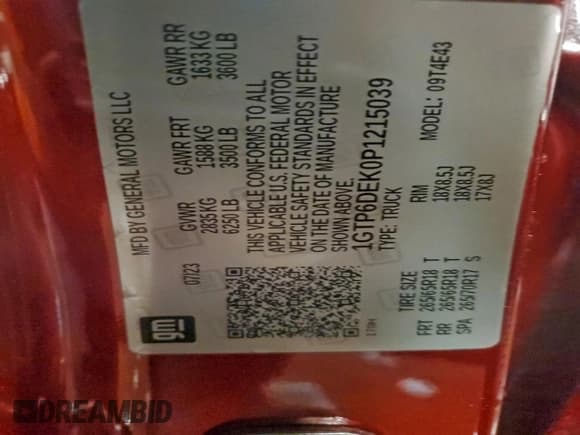 ✅ 2023 GMC Canyon 4WD AT4 • VIN: 1GTP6DEK0P1215039 • Lot: 94777125. Listed on Copart with 9,067 mi. Free auction sales archive from the USA and detailed vehicle history report at DreamBid. Image 12.