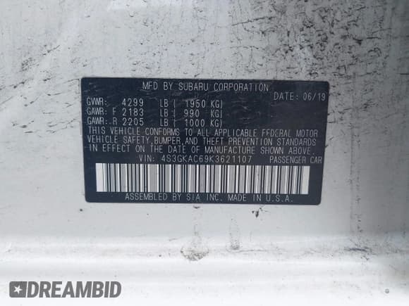 ✅ 2019 Subaru Impreza Premium • VIN: 4S3GKAC69K3621107 • Лот: 42526608. Опубликован ранее на IAAI с пробегом 66 477 миль. Бесплатный доступ к архиву аукционных продаж из США и подробный отчёт об истории автомобиля на DreamBid. Изображение 9.