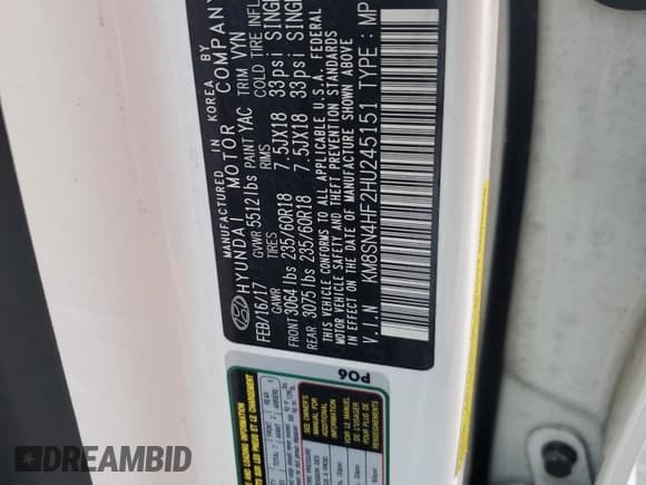 ✅ 2017 Hyundai Santa Fe Limited • VIN: KM8SN4HF2HU245151 • Лот: 45364485. Опубликован ранее на Copart с пробегом 50 760 миль. Бесплатный доступ к архиву аукционных продаж из США и подробный отчёт об истории автомобиля на DreamBid. Изображение 13.