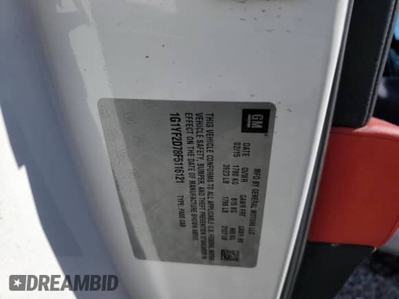 2015 Chevrolet Corvette 3LT z VIN 1G1YF2D78F5116121, wystawiony jako Copart lot #90818525 z przebiegiem 76 462 mil mil oraz Czysty tytuł • Clean title. Historia ofert i sprzedaży dostępna na DreamBid. Obrazek 12.