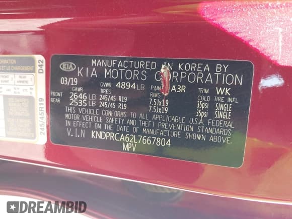 ✅ 2020 Kia Sportage SX Turbo • VIN: KNDPRCA62L7667804 • Lot: 42199876. Listed on IAAI with 33,265 mi. Free auction sales archive from the USA and detailed vehicle history report at DreamBid. Image 9.