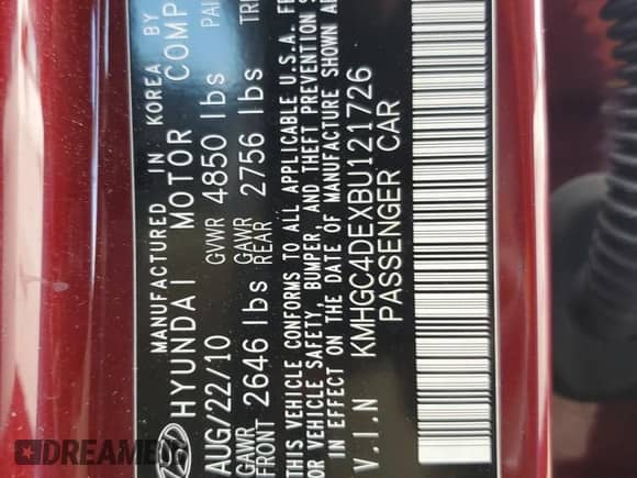 2011 Hyundai Genesis z VIN KMHGC4DEXBU121726, wystawiony jako Copart lot #78020774 z przebiegiem 129 620 mil mil oraz Nie do naprawy • Non repairable. Historia ofert i sprzedaży dostępna na DreamBid. Obrazek 12.