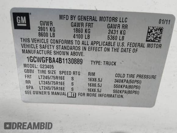 ✅ 2011 Chevrolet Express Cargo • VIN: 1GCWGFBA4B1130889 • Lot: 42071892. Listed on IAAI with 340,031 mi. Free auction sales archive from the USA and detailed vehicle history report at DreamBid. Image 9.
