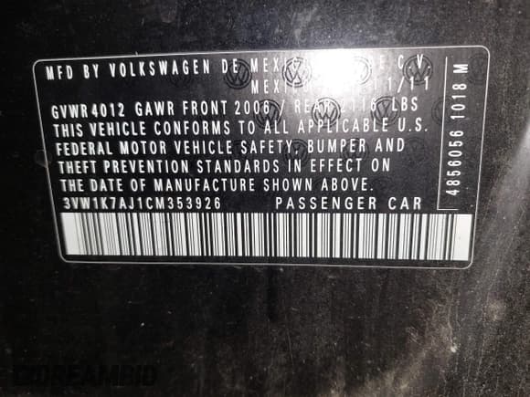 ✅ 2012 Volkswagen Jetta S • VIN: 3VW1K7AJ1CM353926 • Lot: 42604488. Listed on IAAI with 127,578 mi. Free auction sales archive from the USA and detailed vehicle history report at DreamBid. Image 9.