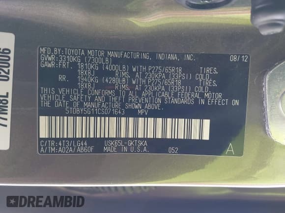 ✅ 2012 Toyota Sequoia SR5 • VIN: 5TDBY5G11CS071643 • Лот: 41548352. Опубликован ранее на IAAI с пробегом 175 509 миль. Бесплатный доступ к архиву аукционных продаж из США и подробный отчёт об истории автомобиля на DreamBid. Изображение 9.