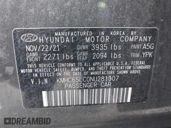 ✅ 2022 Hyundai Ioniq Blue • VIN: KMHC65LC0NU281307 • Lot: 41862146. Wystawiony na IAAI z przebiegiem 61 061 mil. Bezpłatny archiwum sprzedaży aukcyjnych z USA i szczegółowy raport historii pojazdu na DreamBid. Zdjęcie 9.