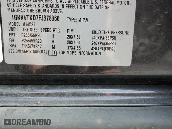 ✅ 2015 GMC Acadia Denali • VIN: 1GKKVTKD7FJ378366 • Lot: 85893875. Listed on Copart with 129,321 mi. Free auction sales archive from the USA and detailed vehicle history report at DreamBid. Image 13.