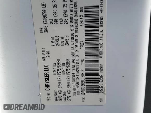 ✅ 2008 Dodge 1500 SLT • VIN: 1D7HA18N38J120912 • Лот: 72580714. Опубликован ранее на Copart с пробегом 178 813 миль. Бесплатный доступ к архиву аукционных продаж из США и подробный отчёт об истории автомобиля на DreamBid. Изображение 12.