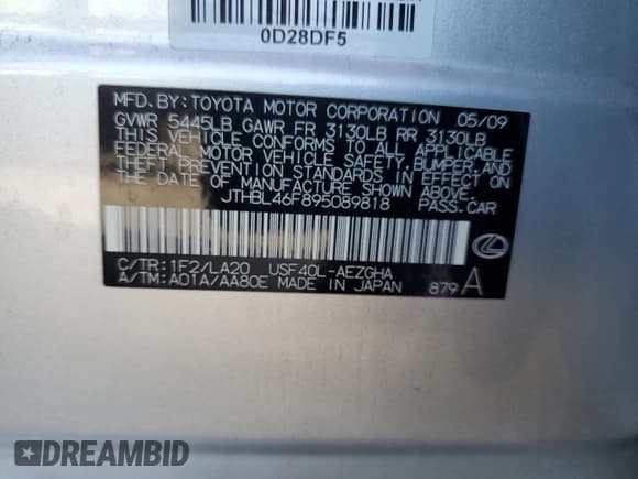 ✅ 2009 Lexus LS 460 • VIN: JTHBL46F895089818 • Lot: 70135565. Listed on Copart with Not provided. Free auction sales archive from the USA and detailed vehicle history report at DreamBid. Image 13.