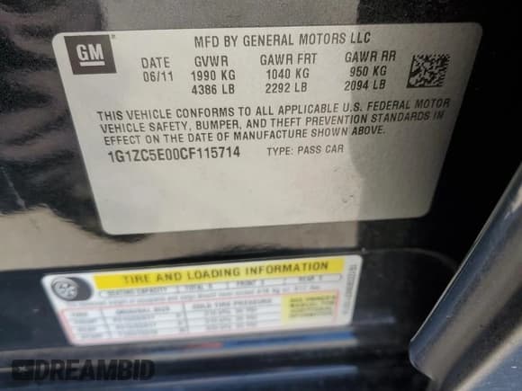 ✅ 2012 Chevrolet Malibu 1LT • VIN: 1G1ZC5E00CF115714 • Lot: 76581454. Listed on Copart with 145,764 mi. Free auction sales archive from the USA and detailed vehicle history report at DreamBid. Image 12.