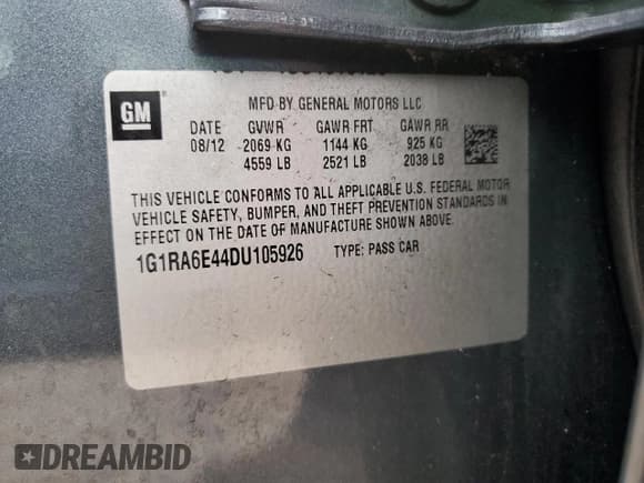 ✅ 2013 Chevrolet Volt • VIN: 1G1RA6E44DU105926 • Лот: 85717724. Опубликован ранее на Copart с пробегом 72 939 миль. Бесплатный доступ к архиву аукционных продаж из США и подробный отчёт об истории автомобиля на DreamBid. Изображение 12.