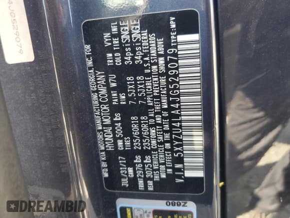 ✅ 2018 Hyundai Santa Fe 2.0T • VIN: 5XYZU4LA4JG529079 • Лот: 81975085. Опубликован ранее на Copart с пробегом 164 631 миль. Бесплатный доступ к архиву аукционных продаж из США и подробный отчёт об истории автомобиля на DreamBid. Изображение 12.