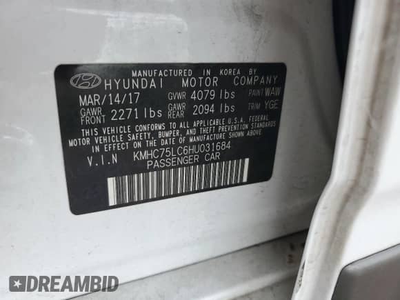 2017 Hyundai Ioniq SEL с VIN KMHC75LC6HU031684, выставлен на аукционе Copart как лот 69315584 с пробегом 118 724 миль миль и Списание • Salvage title. История ставок и продаж доступна на DreamBid. Изображение 13.