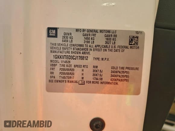 ✅ 2012 GMC Acadia Denali • VIN: 1GKKVTED3CJ176812 • Lot: 94992705. Listed on Copart with 201,837 mi. Free auction sales archive from the USA and detailed vehicle history report at DreamBid. Image 14.