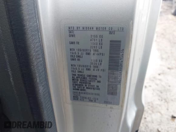 ✅ 2013 Nissan NV200 SV • VIN: 3N6CM0KNXDK691656 • Lot: 43676586. Listed on IAAI with 134,641 mi. Free auction sales archive from the USA and detailed vehicle history report at DreamBid. Image 9.