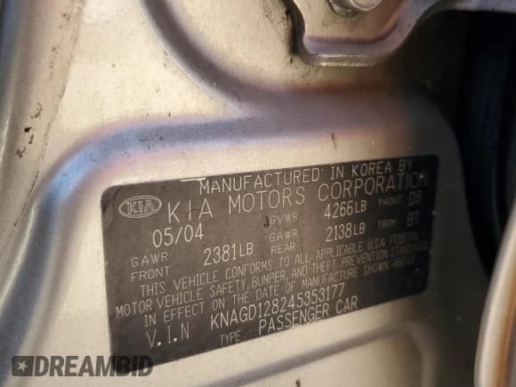 ✅ 2004 Kia Optima LX • VIN: KNAGD128245353177 • Лот: 77480724. Опубликован ранее на Copart с пробегом 170 128 миль. Бесплатный доступ к архиву аукционных продаж из США и подробный отчёт об истории автомобиля на DreamBid. Изображение 13.