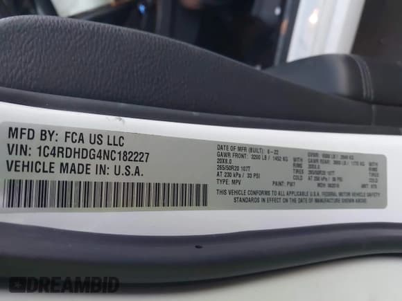 ✅ 2022 Dodge Durango GT Plus • VIN: 1C4RDHDG4NC182227 • Lot: 43562270. Listed on IAAI with 208,045 mi. Free auction sales archive from the USA and detailed vehicle history report at DreamBid. Image 9.