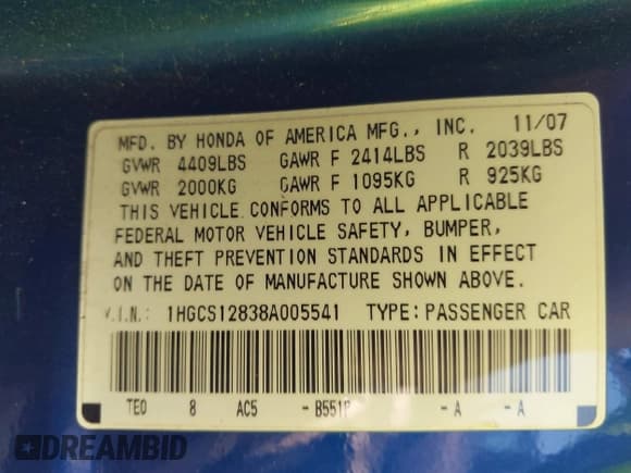 ✅ 2008 Honda Accord EX-L • VIN: 1HGCS12838A005541 • Lot: 43192349. Listed on IAAI with 198,933 mi. Free auction sales archive from the USA and detailed vehicle history report at DreamBid. Image 9.