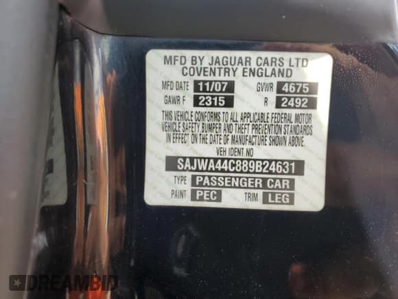 ✅ 2008 Jaguar XK XKR • VIN: SAJWA44C889B24631 • Лот: 73872114. Опубликован ранее на Copart с пробегом Не указан. Бесплатный доступ к архиву аукционных продаж из США и подробный отчёт об истории автомобиля на DreamBid. Изображение 12.