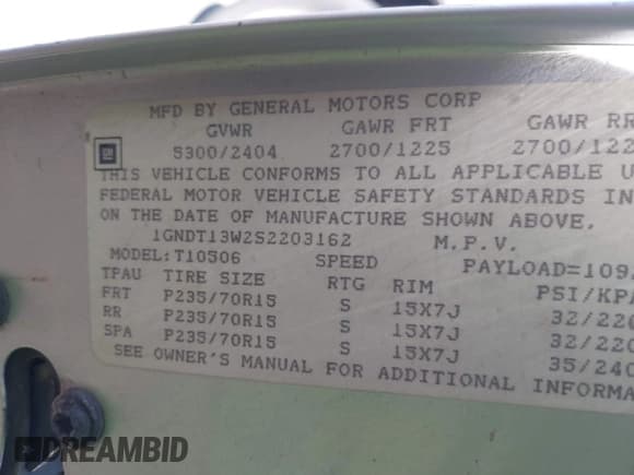 ✅ 1995 Chevrolet Blazer • VIN: 1GNDT13W2S2203162 • Lot: 42863351. Wystawiony na IAAI z przebiegiem 139 555 mil. Bezpłatny archiwum sprzedaży aukcyjnych z USA i szczegółowy raport historii pojazdu na DreamBid. Zdjęcie 9.