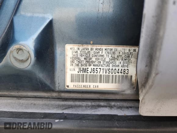 ✅ 1997 Honda Civic LX • VIN: JHMEJ6571VS004483 • Лот: 93460435. Опубликован ранее на Copart с пробегом 237 285 миль. Бесплатный доступ к архиву аукционных продаж из США и подробный отчёт об истории автомобиля на DreamBid. Изображение 12.