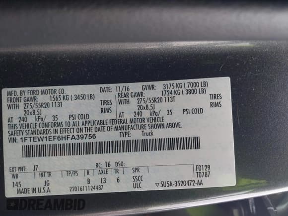 ✅ 2017 Ford F-150 XL • VIN: 1FTEW1EF6HFA39756 • Lot: 42461564. Listed on IAAI with 95,055 mi. Free auction sales archive from the USA and detailed vehicle history report at DreamBid. Image 9.