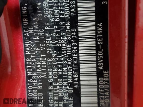 ✅ 2014 Toyota Camry LE • VIN: 4T4BF1FK3ER431049 • Лот: 84211735. Опубликован ранее на Copart с пробегом 256 542 миль. Бесплатный доступ к архиву аукционных продаж из США и подробный отчёт об истории автомобиля на DreamBid. Изображение 12.