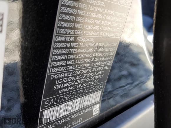 ✅ 2021 Land Rover Range Rover • VIN: SALGR2SU0MA438834 • Лот: 53984675. Опубликован ранее на Copart с пробегом 45 343 миль. Бесплатный доступ к архиву аукционных продаж из США и подробный отчёт об истории автомобиля на DreamBid. Изображение 13.