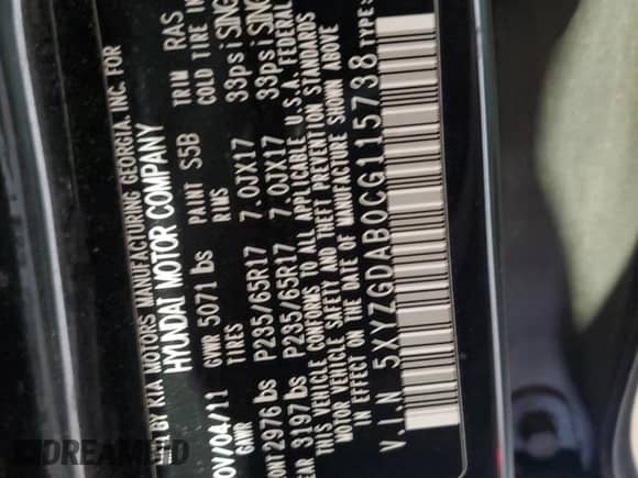 2012 Hyundai Santa Fe GLS z VIN 5XYZGDAB0CG115738, wystawiony jako Copart lot #62925954 z przebiegiem 121 078 mil mil oraz Szkoda całkowita • Salvage title. Historia ofert i sprzedaży dostępna na DreamBid. Obrazek 14.