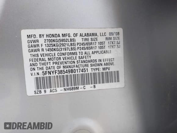 ✅ 2009 Honda Pilot EX-L • VIN: 5FNYF38549B017451 • Лот: 42643195. Опубликован ранее на IAAI с пробегом 154 858 миль. Бесплатный доступ к архиву аукционных продаж из США и подробный отчёт об истории автомобиля на DreamBid. Изображение 9.