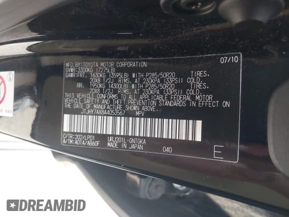 ✅ 2010 Lexus LX 570 • VIN: JTJHY7AX8A4053567 • Lot: 41726771. Listed on IAAI with 141,152 mi. Free auction sales archive from the USA and detailed vehicle history report at DreamBid. Image 9.