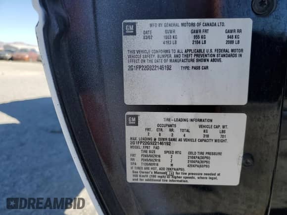 2002 Chevrolet Camaro Z28 z VIN 2G1FP22G922146192, wystawiony jako Copart lot #87924525 z przebiegiem 151 770 mil mil oraz Szkoda całkowita • Salvage title. Historia ofert i sprzedaży dostępna na DreamBid. Obrazek 15.