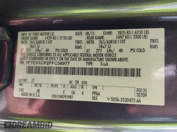 ✅ 2015 Ford F-150 XL • VIN: 1FTEX1CP2FFC58977 • Лот: 42516732. Опубликован ранее на IAAI с пробегом 125 151 миль. Бесплатный доступ к архиву аукционных продаж из США и подробный отчёт об истории автомобиля на DreamBid. Изображение 9.