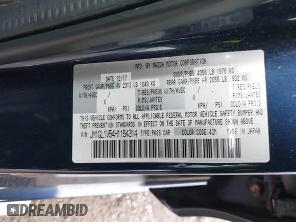 ✅ 2017 Mazda 6 Touring • VIN: JM1GL1V54H1154314 • Лот: 43592914. Опубликован ранее на IAAI с пробегом 82 484 миль. Бесплатный доступ к архиву аукционных продаж из США и подробный отчёт об истории автомобиля на DreamBid. Изображение 9.